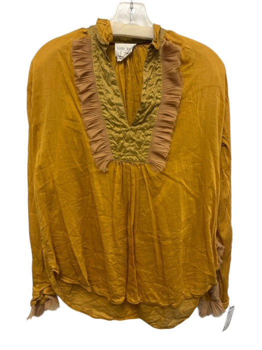 Forte Forte Size 0 Marigold Yellow Cotton Silk Ruffle V Neck Long Sleeve Top Marigold Yellow / 0