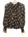 Ulla Johnson Size 4 Black, Beige, Gold Silk Blend Semi Sheer Tie Detail Top Black, Beige, Gold / 4