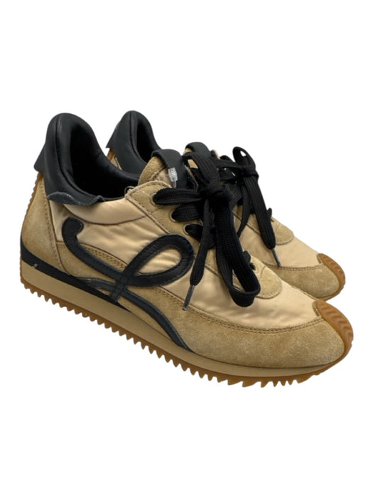 Loewe Shoe Size 36 Tan Brown Leather Upper Nylon Logo Lace Up Low Top Sneakers Tan Brown / 36