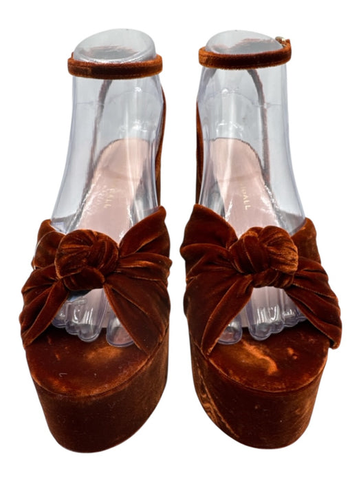 Loeffler Randall Shoe Size 6 Rust Brown Textile open toe Knot Ankle Wrap Pumps Rust Brown / 6