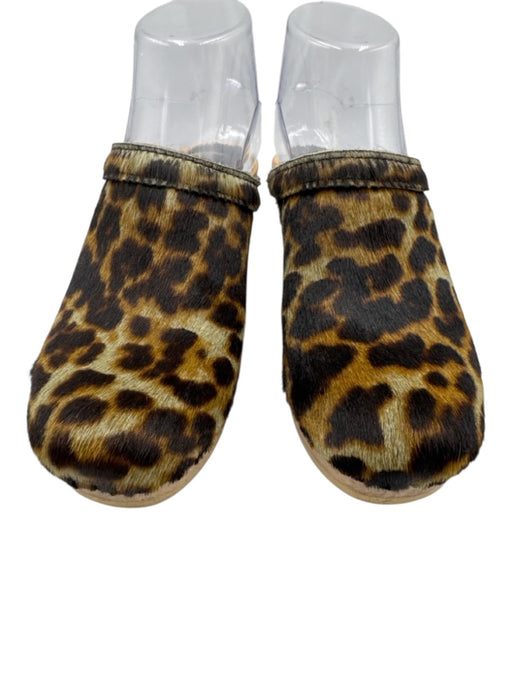 No. 6 Shoe Size 36 Black, Brown, Green Ponyhair Leather Upper Wood Sole Clogs Black, Brown, Green / 36