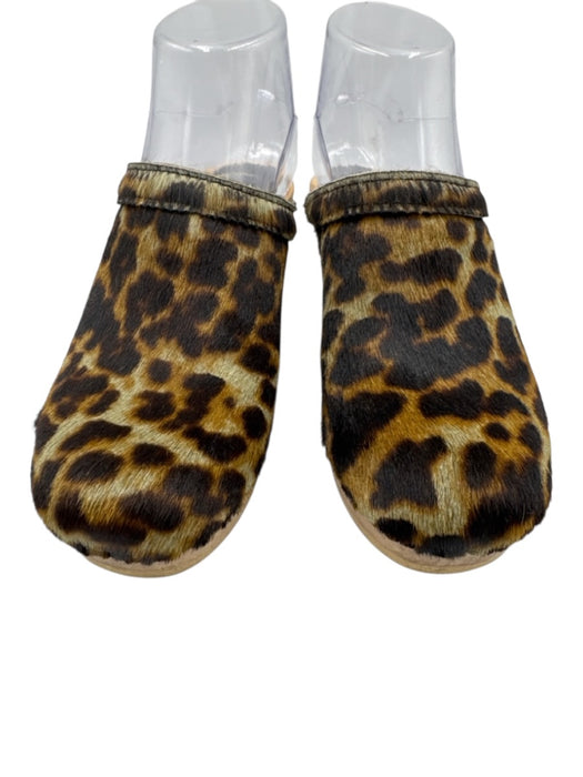 No. 6 Shoe Size 36 Black, Brown, Green Ponyhair Leather Upper Wood Sole Clogs Black, Brown, Green / 36