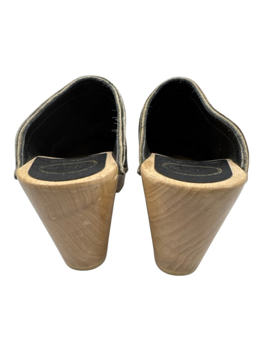 No. 6 Shoe Size 36 Black, Brown, Green Ponyhair Leather Upper Wood Sole Clogs Black, Brown, Green / 36
