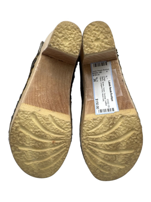 No. 6 Shoe Size 36 Black, Brown, Green Ponyhair Leather Upper Wood Sole Clogs Black, Brown, Green / 36