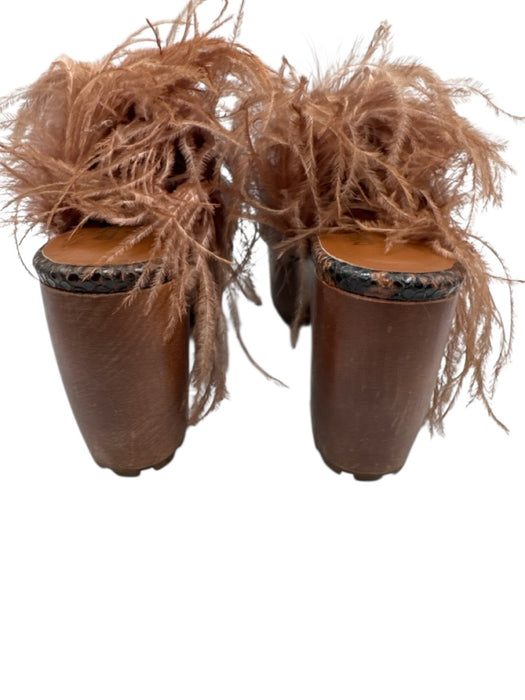 Autumn Adeigbo Shoe Size 37 Mixed Browns Leather Upper Wood Sole Feathers Clogs Mixed Browns / 37