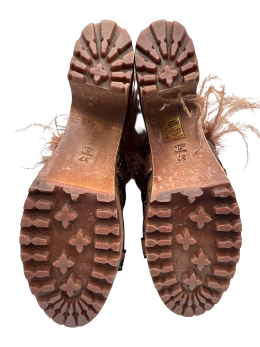 Autumn Adeigbo Shoe Size 37 Mixed Browns Leather Upper Wood Sole Feathers Clogs Mixed Browns / 37