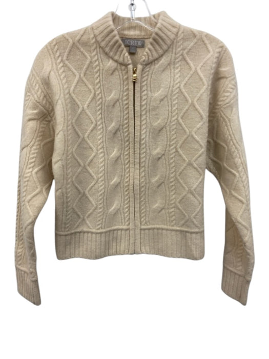 J. Crew Size XS Cream Merino Wool Cable Knit Zip front Cardigan Cream / XS