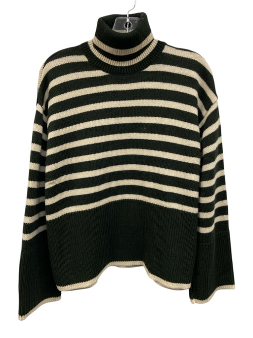 Toteme Size XS Green & Cream Wool Blend Stripe Wide Sleeves Turtleneck Sweater Green & Cream / XS