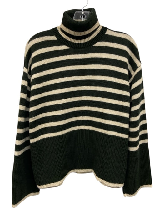 Toteme Size XS Green & Cream Wool Blend Stripe Wide Sleeves Turtleneck Sweater Green & Cream / XS