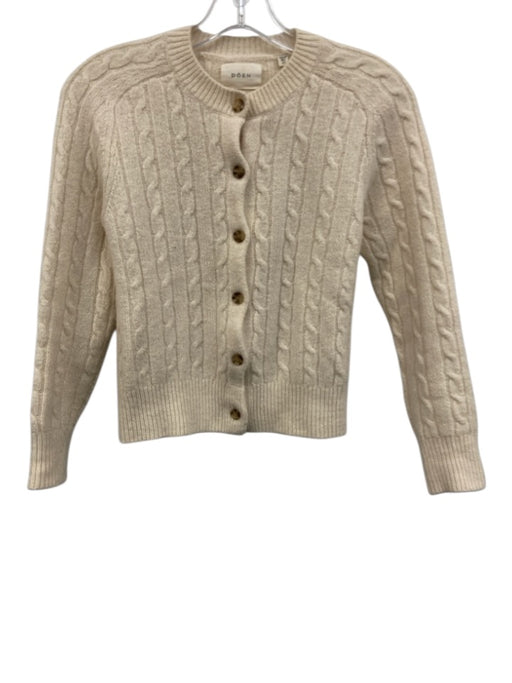 Doen Size XS Cream Wool Blend Cable Knit Round Neck Cardigan Cream / XS