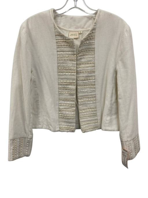 Julia Amory Size S White & Cream Tweed Detail Corduroy Round Neck Jacket White & Cream / S