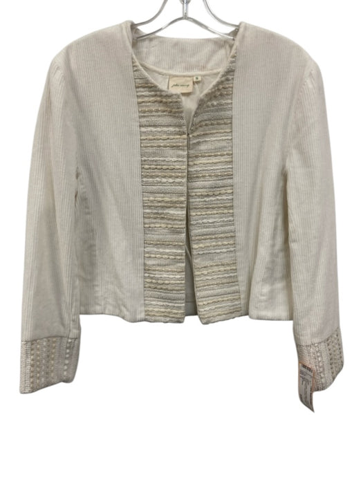 Julia Amory Size S White & Cream Tweed Detail Corduroy Round Neck Jacket White & Cream / S