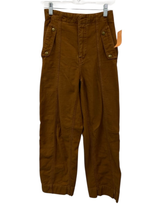 Frame Size 24 Brown Cotton High Rise Button Detail Barrel Pants Brown / 24