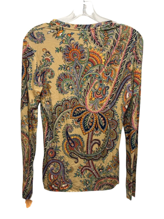 Etro Size L tan, blue, multi Viscose Blend Knot Paisley Long Sleeve Top tan, blue, multi / L