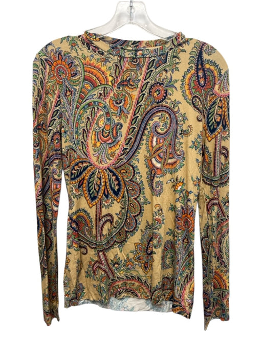 Etro Size L tan, blue, multi Viscose Blend Knot Paisley Long Sleeve Top tan, blue, multi / L