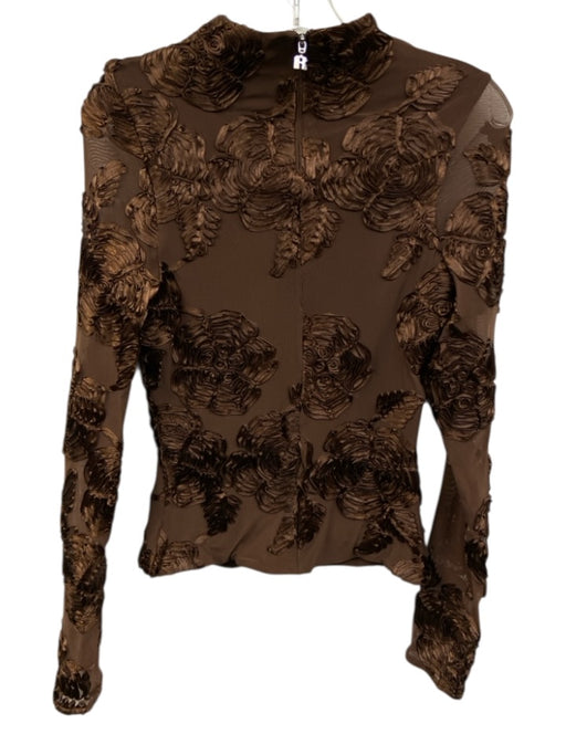 Rotate Size 34 / XS Brown Polyester Blend Mesh 3D floral applique Zip Back Top Brown / 34 / XS