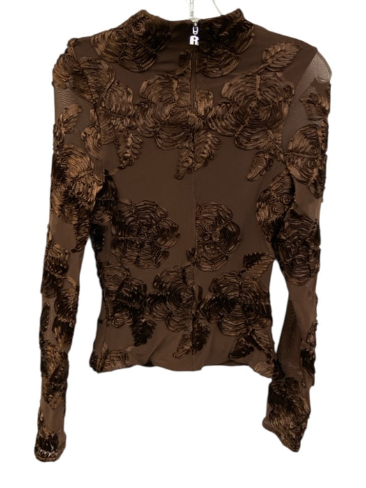 Rotate Size 34 / XS Brown Polyester Blend Mesh 3D floral applique Zip Back Top Brown / 34 / XS
