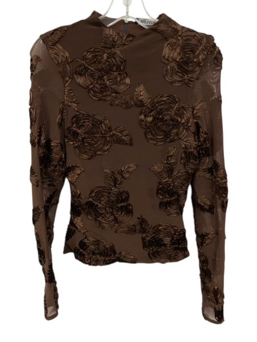Rotate Size 34 / XS Brown Polyester Blend Mesh 3D floral applique Zip Back Top Brown / 34 / XS
