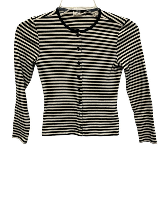 Doen Size XS Black & White Cotton Blend Long Sleeve Striped Button Front Sweater Black & White / XS