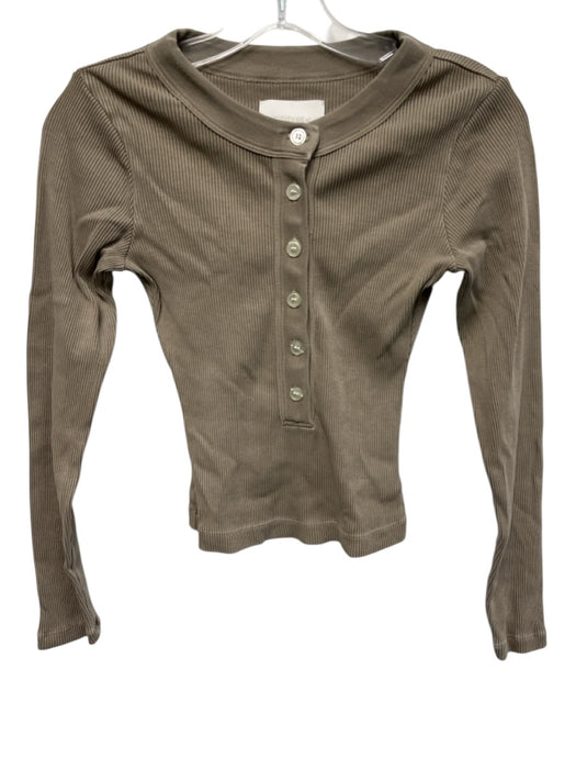 Citizens of Humanity Size XS Taupe Gray Cotton Blend Long Sleeve Ribbed Top Taupe Gray / XS