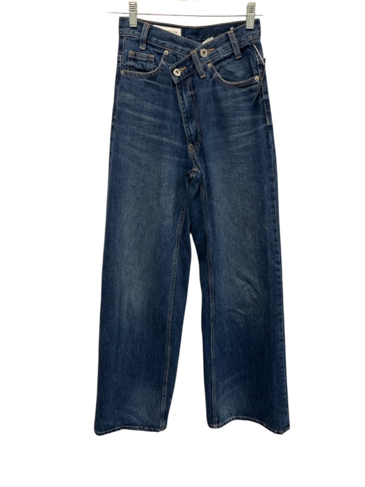 Zara Size 0 Medium Wash Cotton Denim High Rise Asymetric Wide Leg Jeans Medium Wash / 0