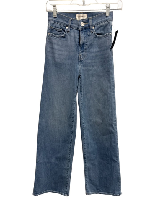 Frame Size 23 Light Wash Cotton Denim High Rise Whiskering Wide Leg Jeans Light Wash / 23