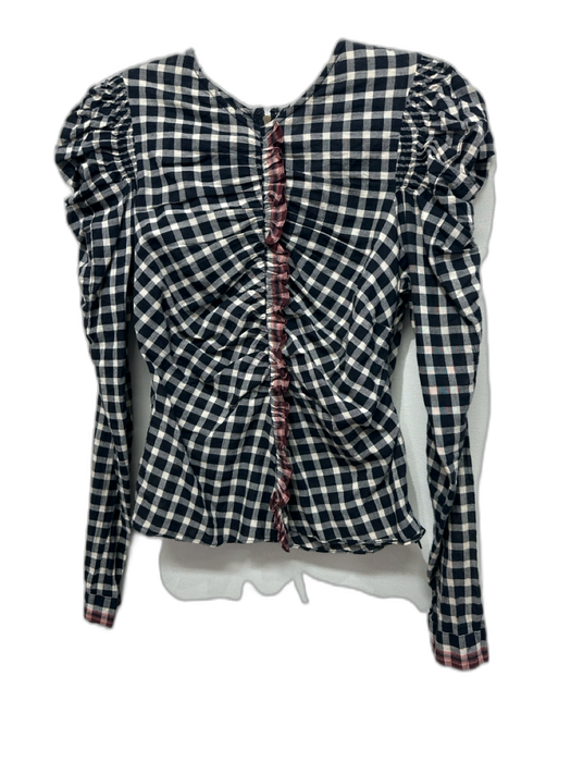 Ulla Johnson Size 2 Black, Cream, Red Cotton Long puff sleeve Plaid Ruffle Top Black, Cream, Red / 2