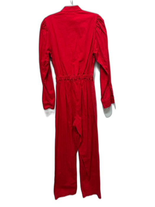 XiRENA Size XS Red Cotton Long puff sleeve Snap Button Front Pockets Jumpsuit Red / XS