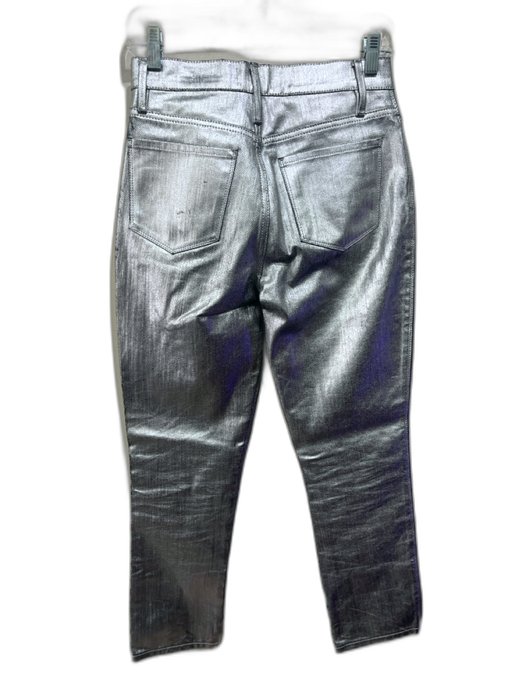 Frame Size 25 Silver Cotton High Rise Straight Leg Metallic Jeans Silver / 25