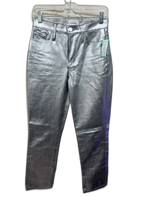 Frame Size 25 Silver Cotton High Rise Straight Leg Metallic Jeans Silver / 25