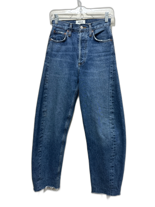 Agolde Size 23 Medium Wash Cotton Denim High Rise Distressed Barrel Leg Jeans Medium Wash / 23