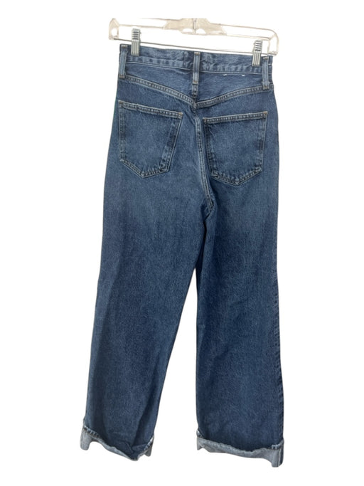 Agolde Size 23 Medium Wash Cotton Denim High Rise Distressed Wide Leg Jeans Medium Wash / 23