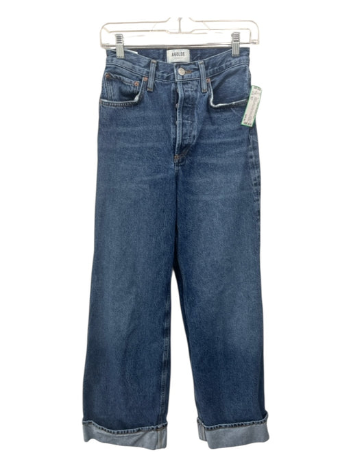 Agolde Size 23 Medium Wash Cotton Denim High Rise Distressed Wide Leg Jeans Medium Wash / 23