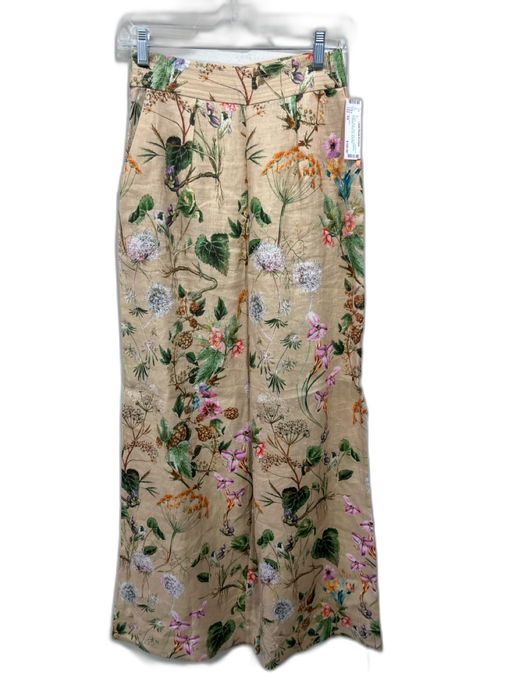 Cara Cara Size XS Beige & Multi Linen Side Zip Botanical Pocketed Wide Leg Pants Beige & Multi / XS