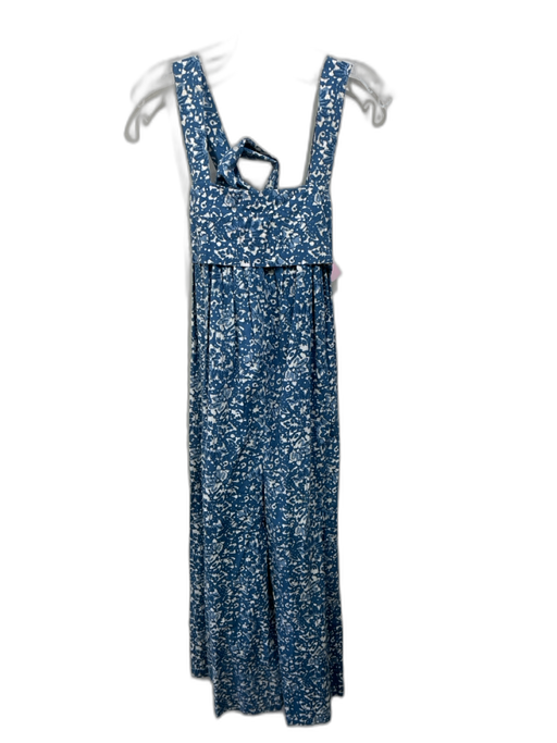 Ulla Johnson Size 2 Blue & White Cotton Sleeveless Abstract Floral Jumpsuit Blue & White / 2
