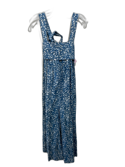 Ulla Johnson Size 2 Blue & White Cotton Sleeveless Abstract Floral Jumpsuit Blue & White / 2