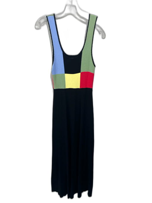 Rixo Size 6 Black & Multi Viscose Blend Ribbed Color Block Sleeveless Dress Black & Multi / 6