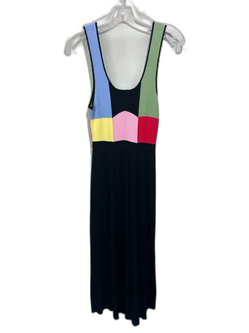 Rixo Size 6 Black & Multi Viscose Blend Ribbed Color Block Sleeveless Dress Black & Multi / 6