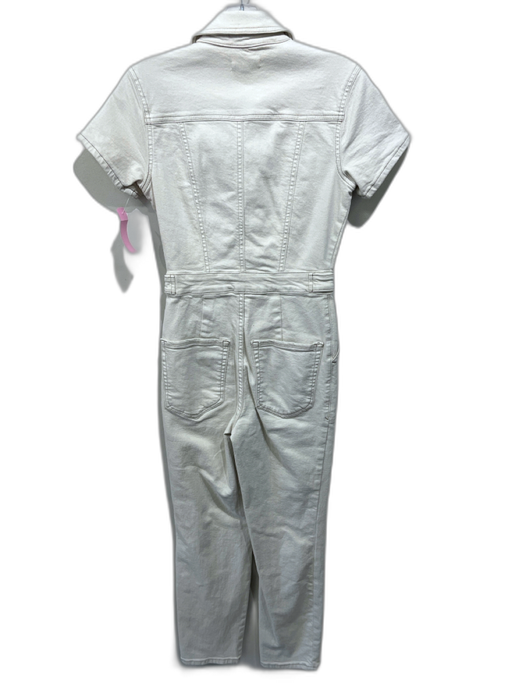 Good American Size 1 Cream Cotton Blend Denim Short Sleeve Zip Front Jumpsuit Cream / 1