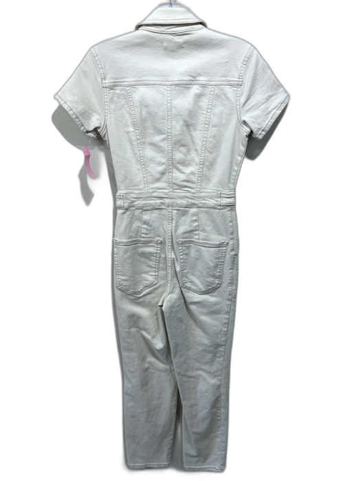 Good American Size 1 Cream Cotton Blend Denim Short Sleeve Zip Front Jumpsuit Cream / 1
