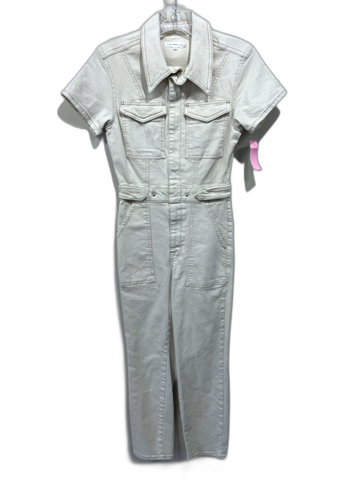 Good American Size 1 Cream Cotton Blend Denim Short Sleeve Zip Front Jumpsuit Cream / 1