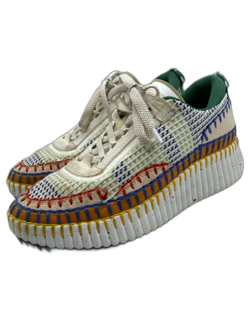 Chloe Shoe Size 36 White & Multi Textile Contrast Stitching Platform Sneakers White & Multi / 36