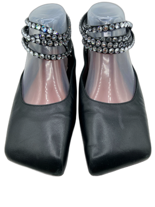 Amina Muaddi Shoe Size 36.5 Black Leather Rhinestone Strap Pump Ballerina Flats Black / 36.5