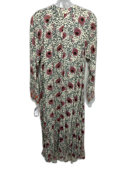 Natalie Martin Size XS Cream, Purple & Multi Rayon Floral Long Sleeve Maxi Dress Cream, Purple & Multi / XS