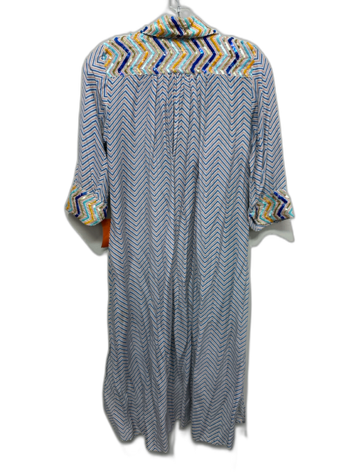 Thierry Colson Size XS Blue, Orange & Multi Cotton & Silk Chevron Collar Dress Blue, Orange & Multi / XS