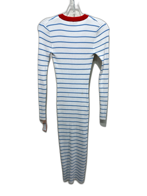 Staud Size S White, Red & Blue Viscose & Nylon Rib Knit Striped Dress White, Red & Blue / S