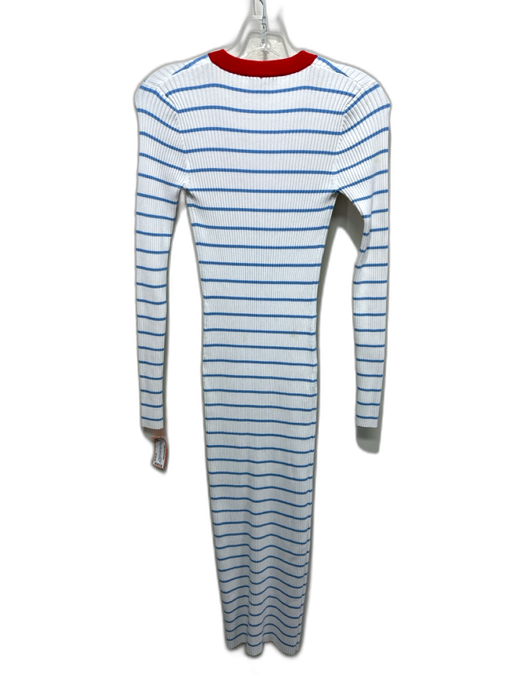 Staud Size S White, Red & Blue Viscose & Nylon Rib Knit Striped Dress White, Red & Blue / S