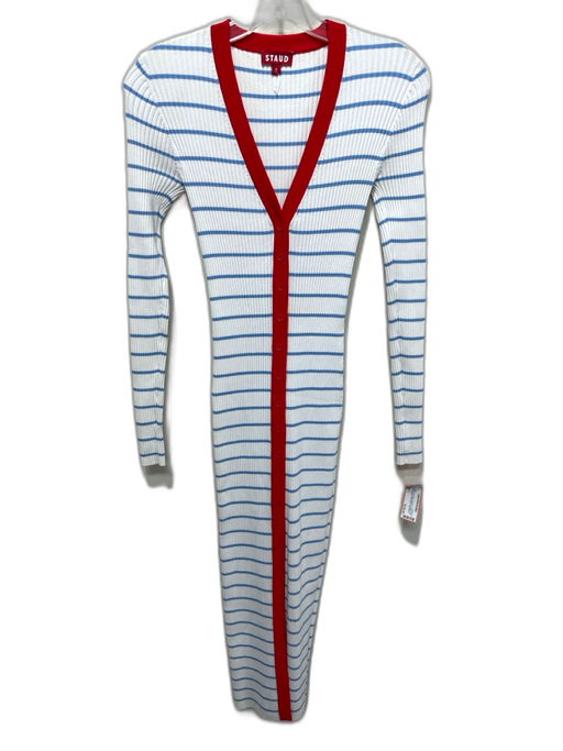 Staud Size S White, Red & Blue Viscose & Nylon Rib Knit Striped Dress White, Red & Blue / S