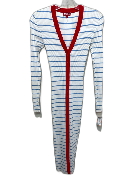 Staud Size S White, Red & Blue Viscose & Nylon Rib Knit Striped Dress White, Red & Blue / S