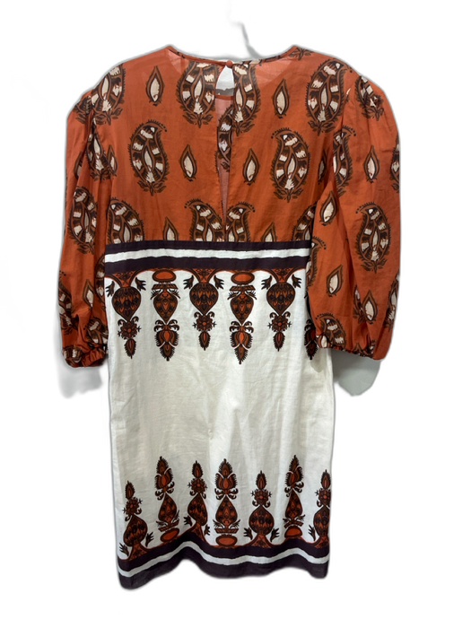 Johanna Ortiz Size s / 4 Orange, White & Brown Cotton Abstract Print Dress Orange, White & Brown / s / 4